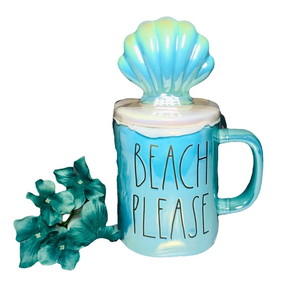 🆕Rae Dunn | ‘BEACH PLEASE’ Mug with Seashell Topper - Picture 1 of 16
